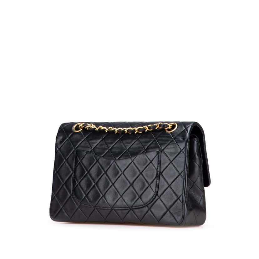 Chanel Medium Classic Lambskin Double Flap Black Leather Good condition - Back View