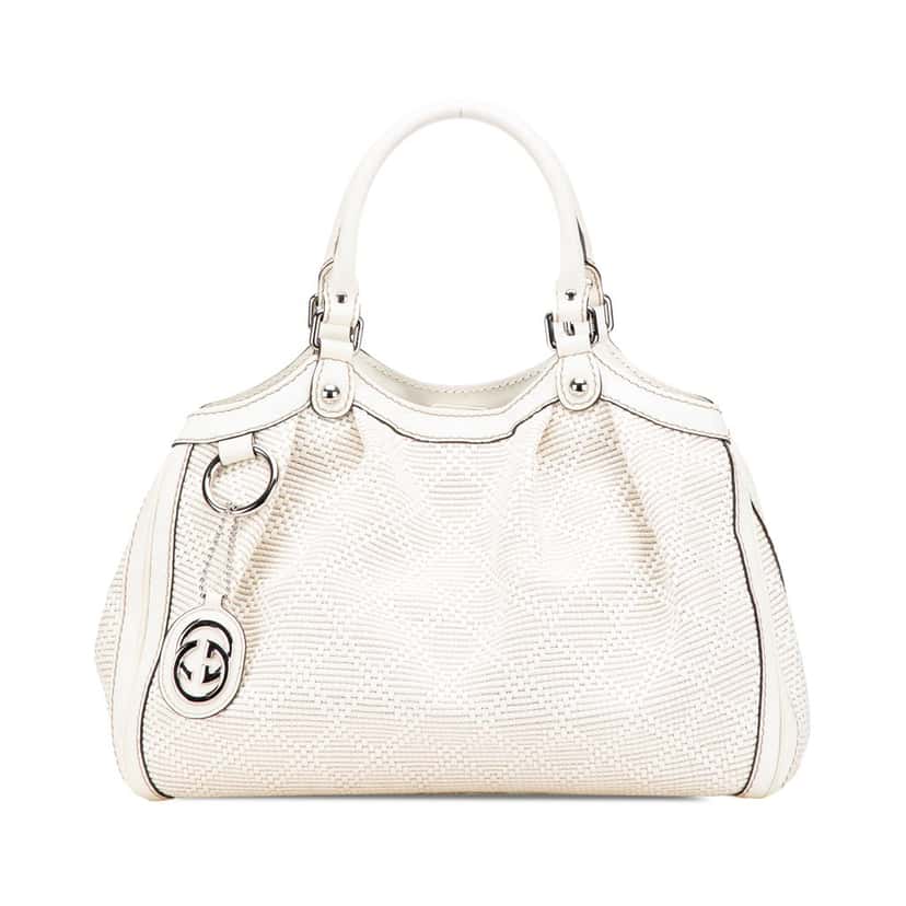 Gucci Medium Diamante Raffia Sukey Tote White Good condition - Front View