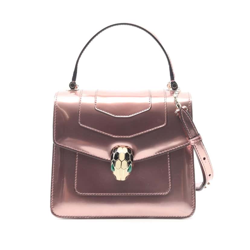 Bvlgari Patent Serpenti Forever Top Handle Satchel Pink Leather Good condition - Front View