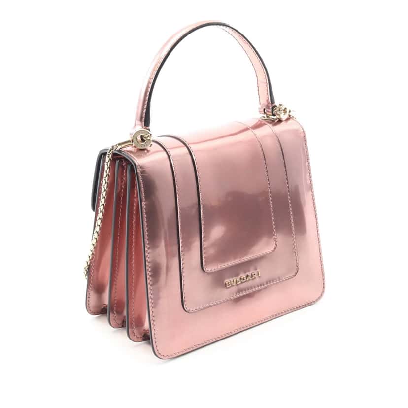 Bvlgari Patent Serpenti Forever Top Handle Satchel Pink Leather Good condition - Back View