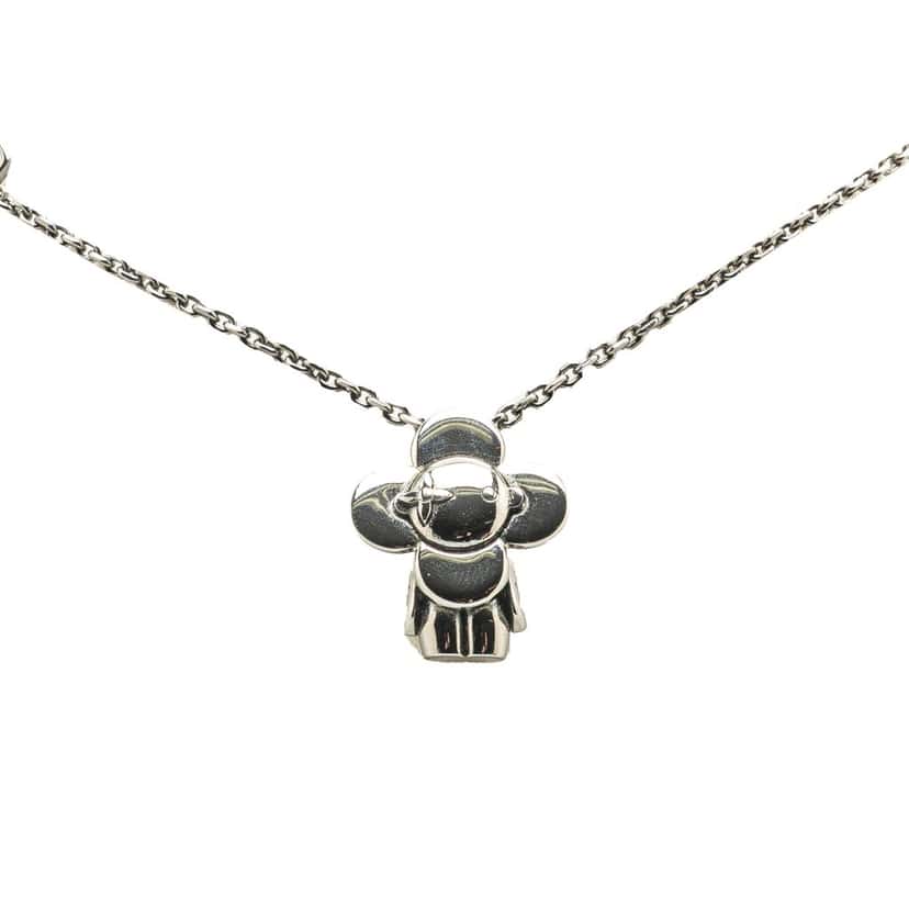Louis Vuitton Brass Ruthenium Vivienne Pendant Necklace Silver Brass Good condition - Front View