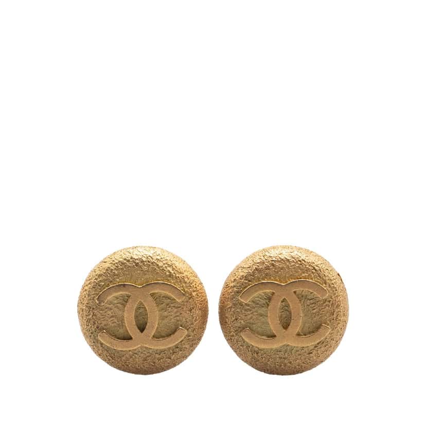 Chanel Gold Plated CC Round Clip On Earrings Gold Metal Good condition - Front View
