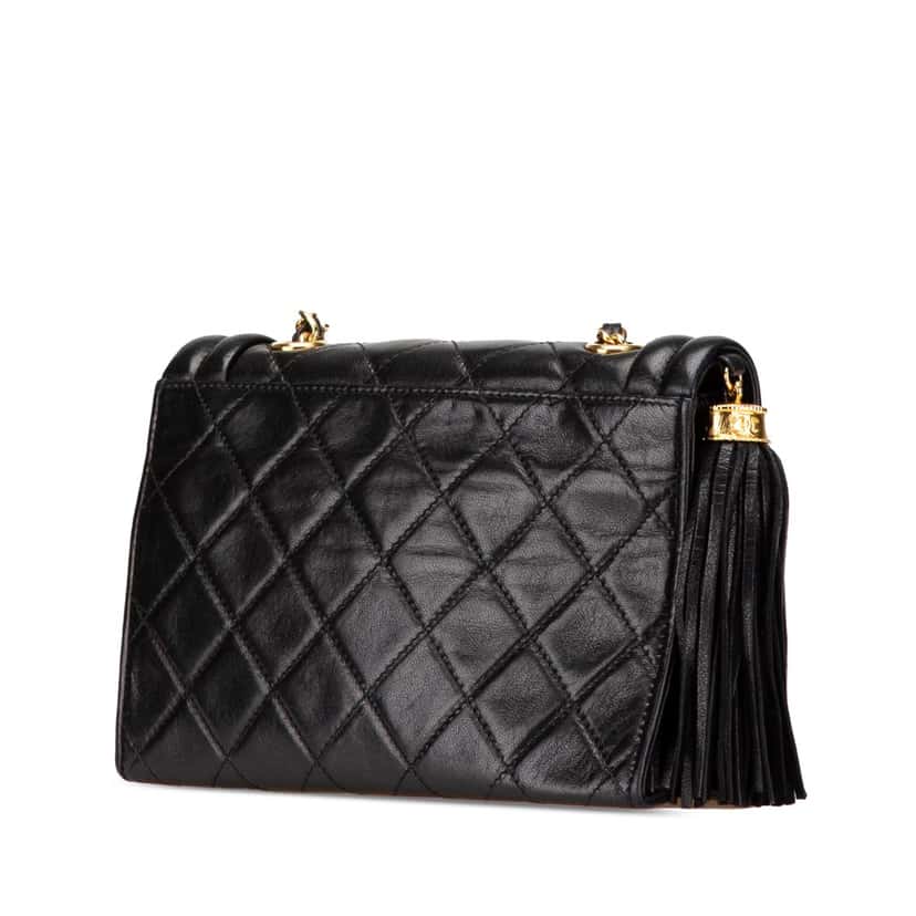 Chanel Quilted Lambskin Tassel Flap Black Leather Good condition - Back View