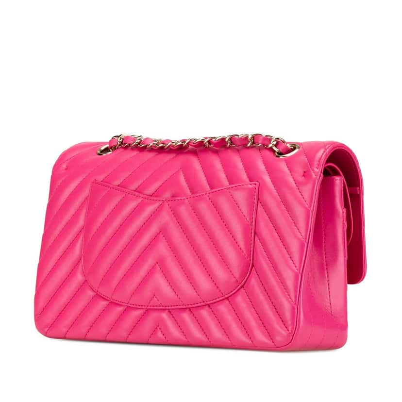 Chanel Medium Classic Chevron Lambskin Double Flap Pink Leather Good condition - Back View