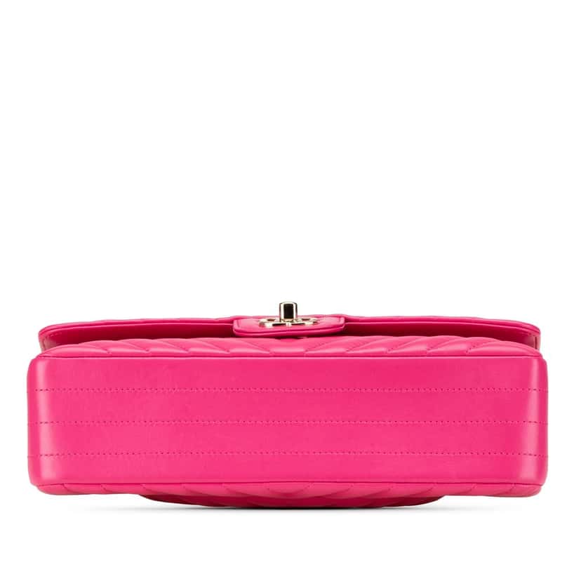 Chanel Medium Classic Chevron Lambskin Double Flap Pink Leather Good condition - Inside View
