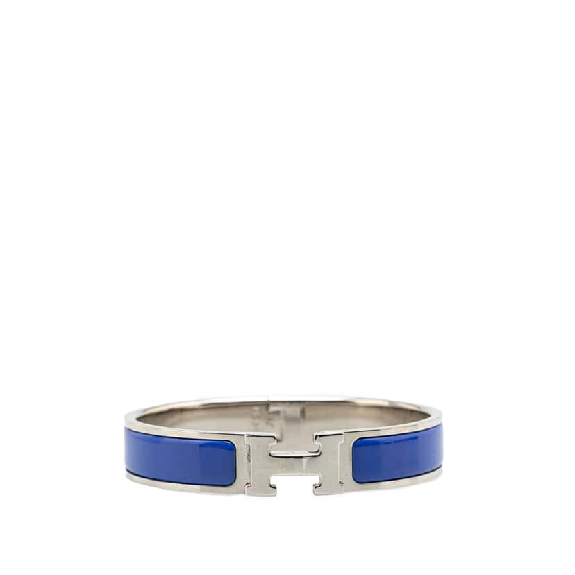 Hermès Narrow Enamel Clic H Bracelet GM Blue Good condition - Front View