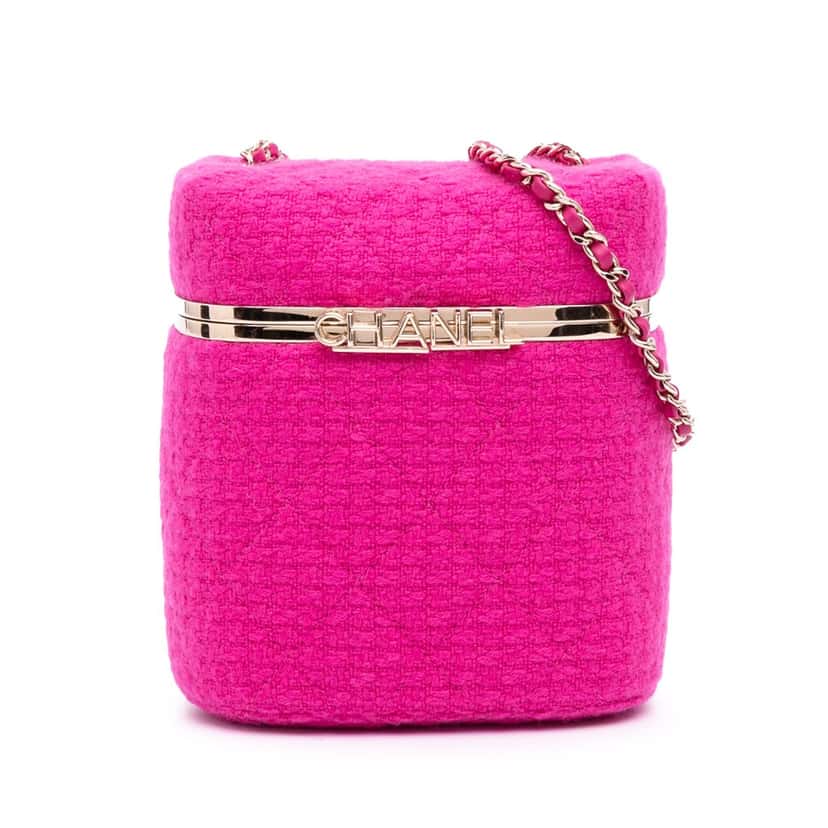 Chanel Quilted Tweed Vanity Case Pink Tweed Good condition - Front View