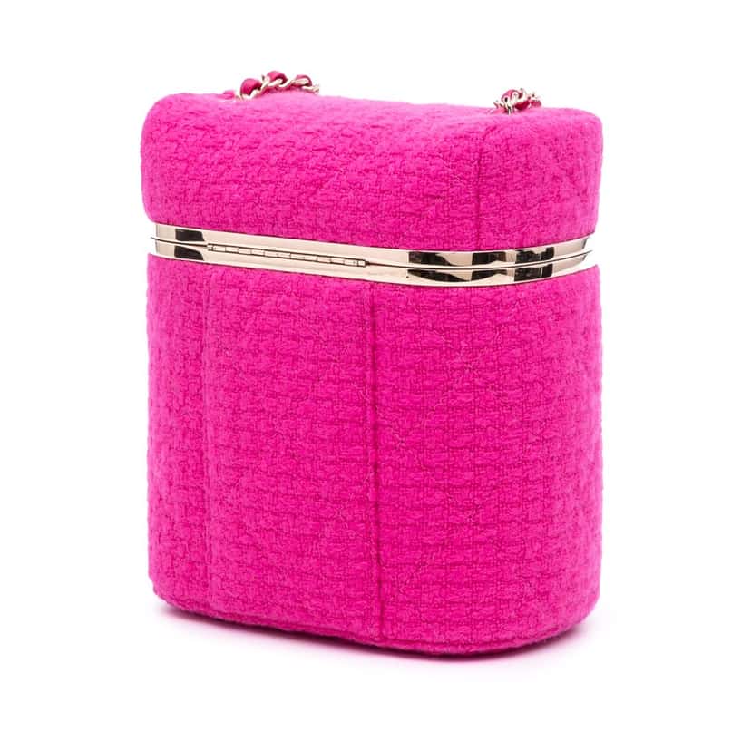 Chanel Quilted Tweed Vanity Case Pink Tweed Good condition - Back View