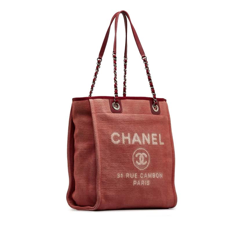 Chanel Mini Mixed Fibers Deauville Tote Red Canvas Good condition - Back View