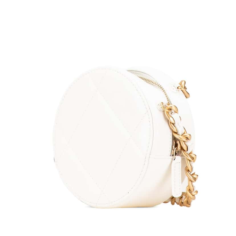 Chanel Lambskin 19 Round Clutch with Chain White Leather Good condition - Back View