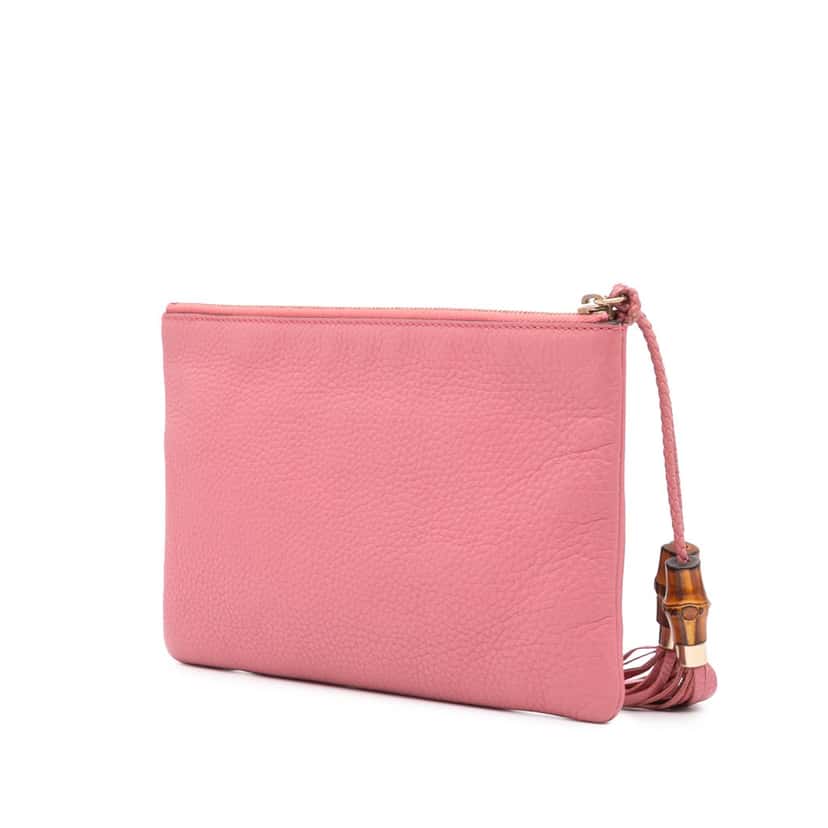 Gucci Calfskin Bamboo Clutch Pink Leather Good condition - Back View