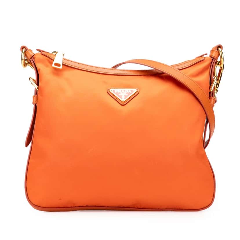 Prada Saffiano Trimmed Tessuto Zip Top Crossbody Orange Good condition - Front View