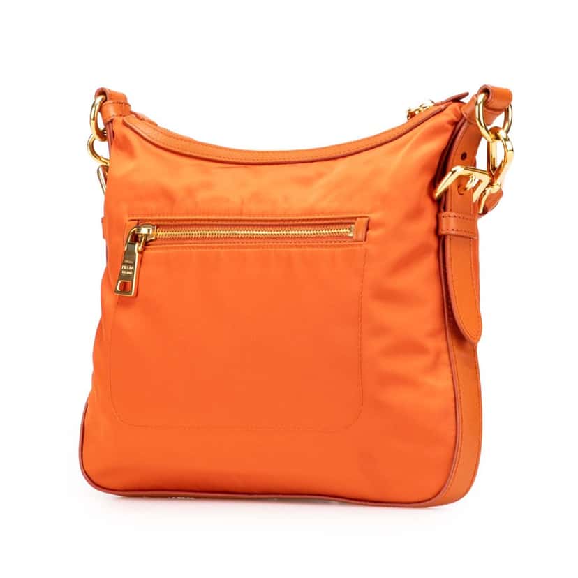 Prada Saffiano Trimmed Tessuto Zip Top Crossbody Orange Good condition - Back View