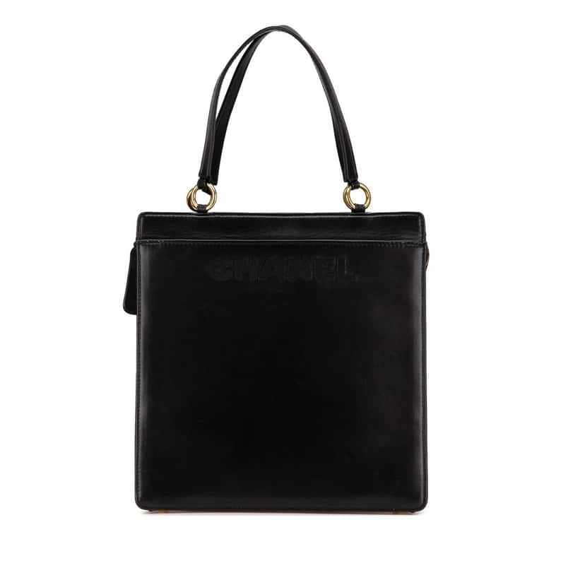 Chanel Lambskin Logo Tote Black Leather Good condition - Front View