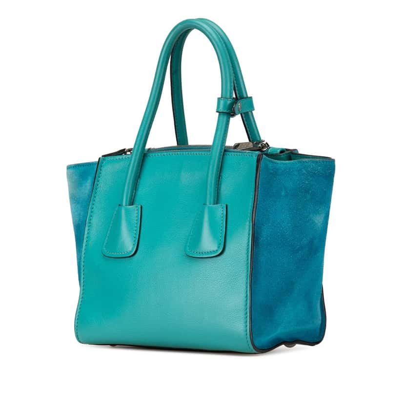 Prada Scamosciato Trimmed Glace Calf Twin Pocket Satchel Blue Leather Good condition - Back View