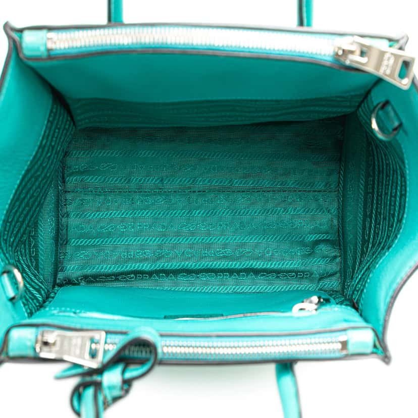 Prada Scamosciato Trimmed Glace Calf Twin Pocket Satchel Blue Leather Good condition - Model View