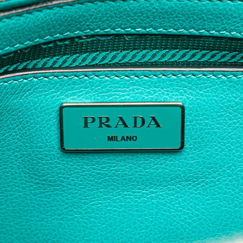 Prada Scamosciato Trimmed Glace Calf Twin Pocket Satchel Blue Leather Good condition - Box View