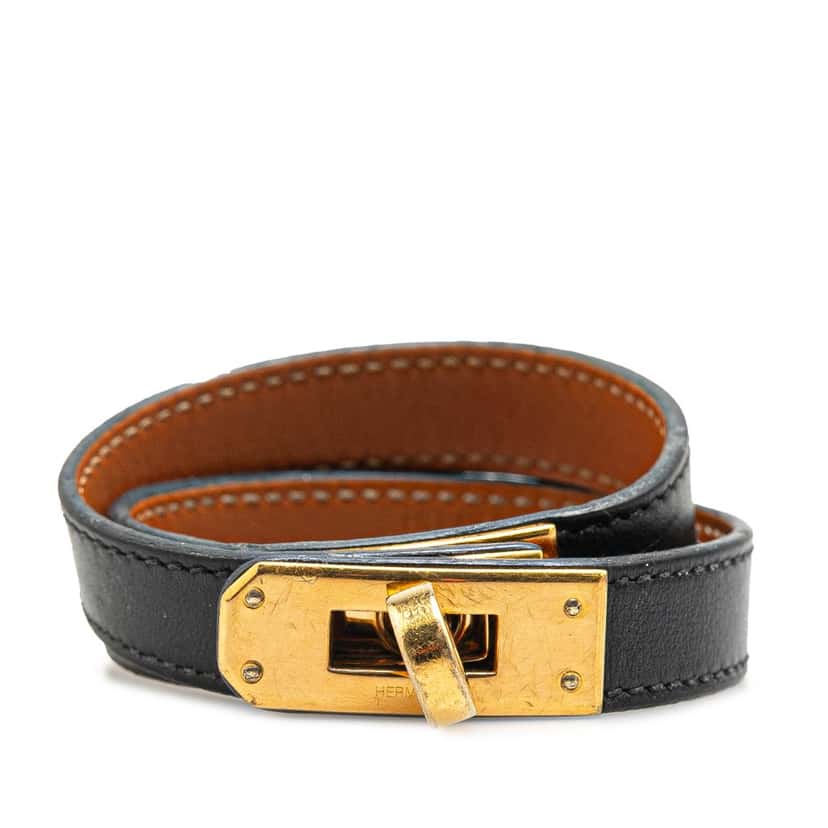 Hermès Box Calf Kelly Double Tour Bracelet Black Leather Good condition - Front View