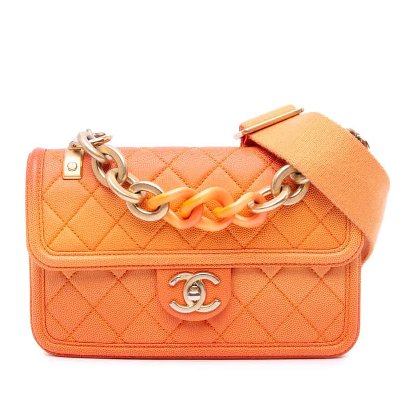 Chanel Small Quilted Caviar Sunset On The Sea Flap Orange Leather Good condition - Front View
