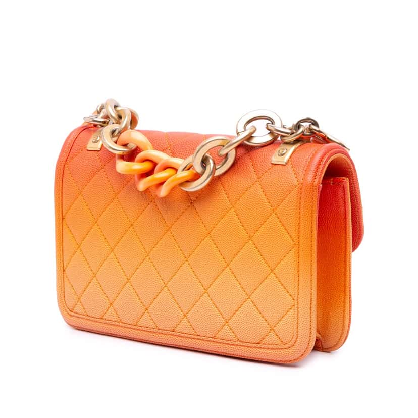 Chanel Small Quilted Caviar Sunset On The Sea Flap Orange Leather Good condition - Back View