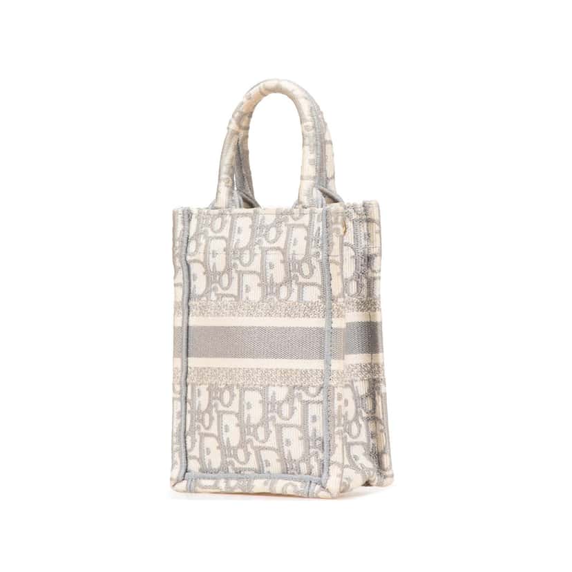 Dior Mini Oblique Canvas Vertical Book Tote Grey Canvas Good condition - Back View