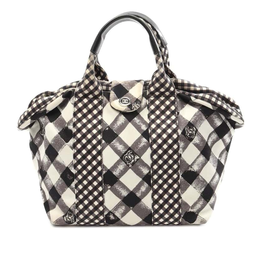 Chanel Small Canvas Printed CC Gingham Handbag Black Canvas Good condition - Front View