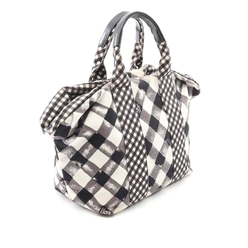 Chanel Small Canvas Printed CC Gingham Handbag Black Canvas Good condition - Back View