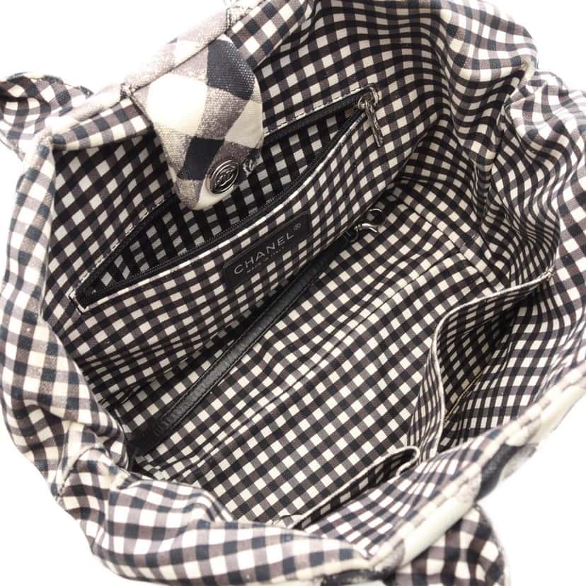 Chanel Small Canvas Printed CC Gingham Handbag Black Canvas Good condition - Inside View