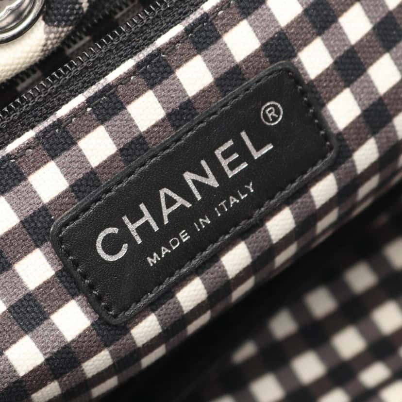 Chanel Small Canvas Printed CC Gingham Handbag Black Canvas Good condition - Model View