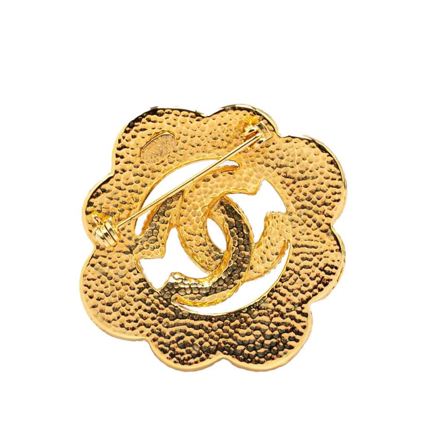 Chanel Gold Plated Faux Pearl CC Brooch Gold Metal Good condition - Back View