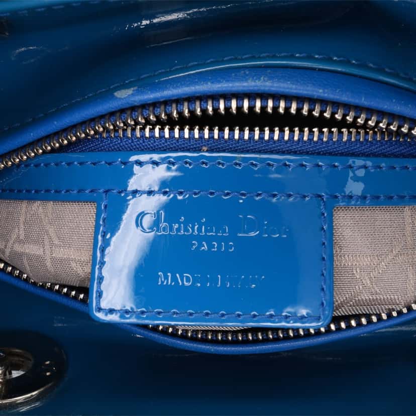 Dior Medium Patent Cannage Lady Dior Blue Leather Good condition - Box View
