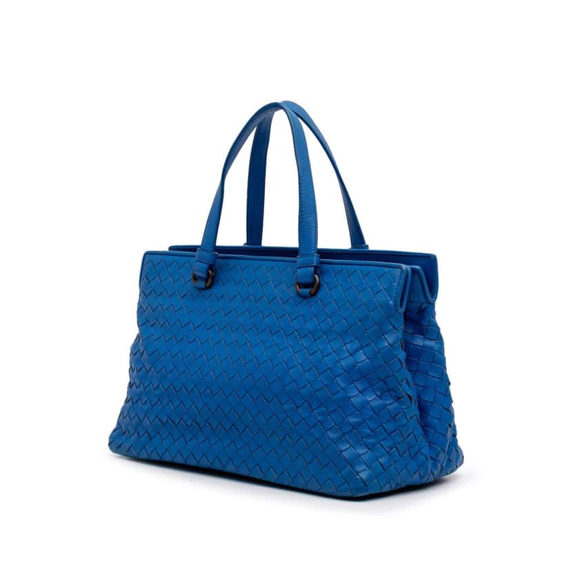 Bottega Veneta Small Nappa Intrecciato Accordion Satchel Blue Leather Good condition - Back View