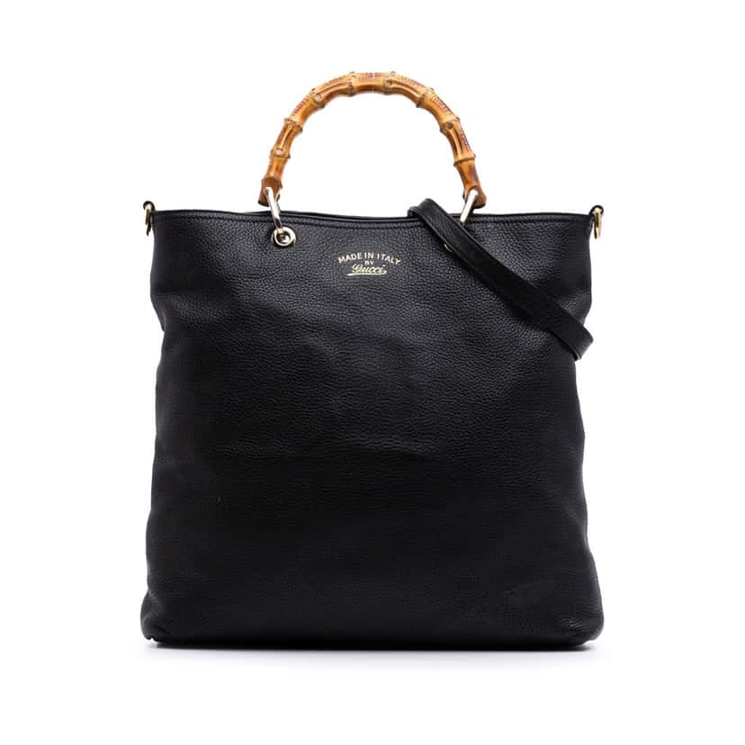 Gucci Tall Leather Bamboo Shopper Tote Black Leather Good condition - Front View