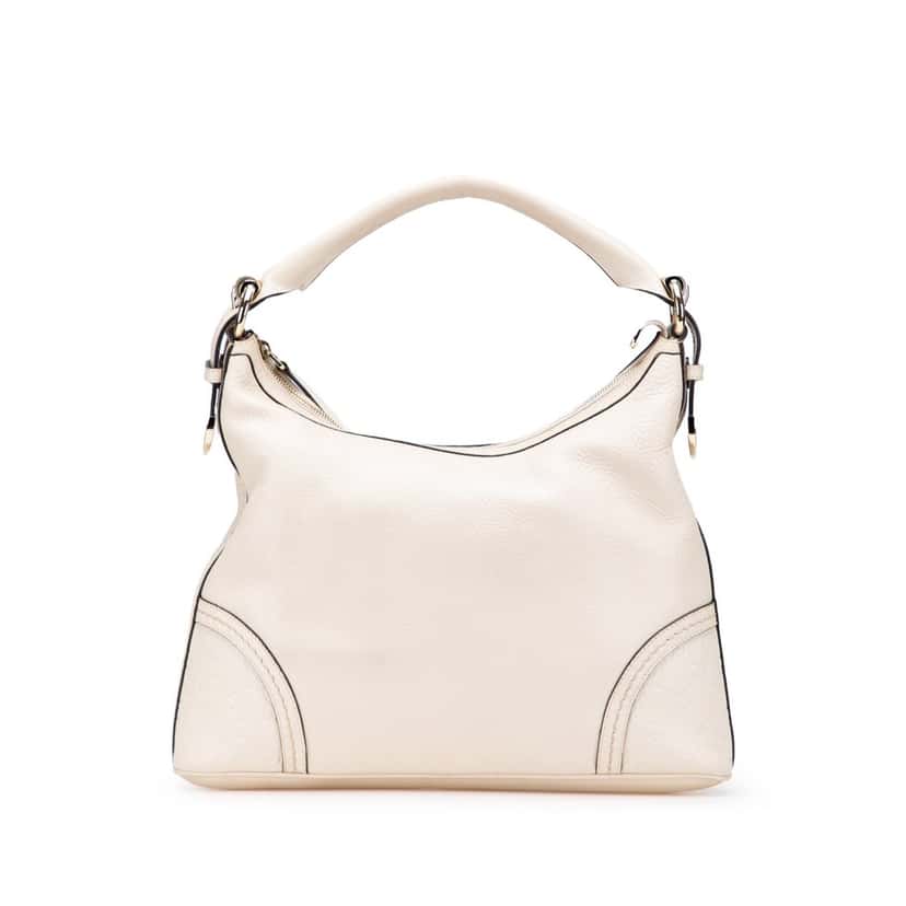 Gucci Pebbled Calfskin with Guccissima Trim Signoria Shoulder Bag White Leather Good condition - Front View