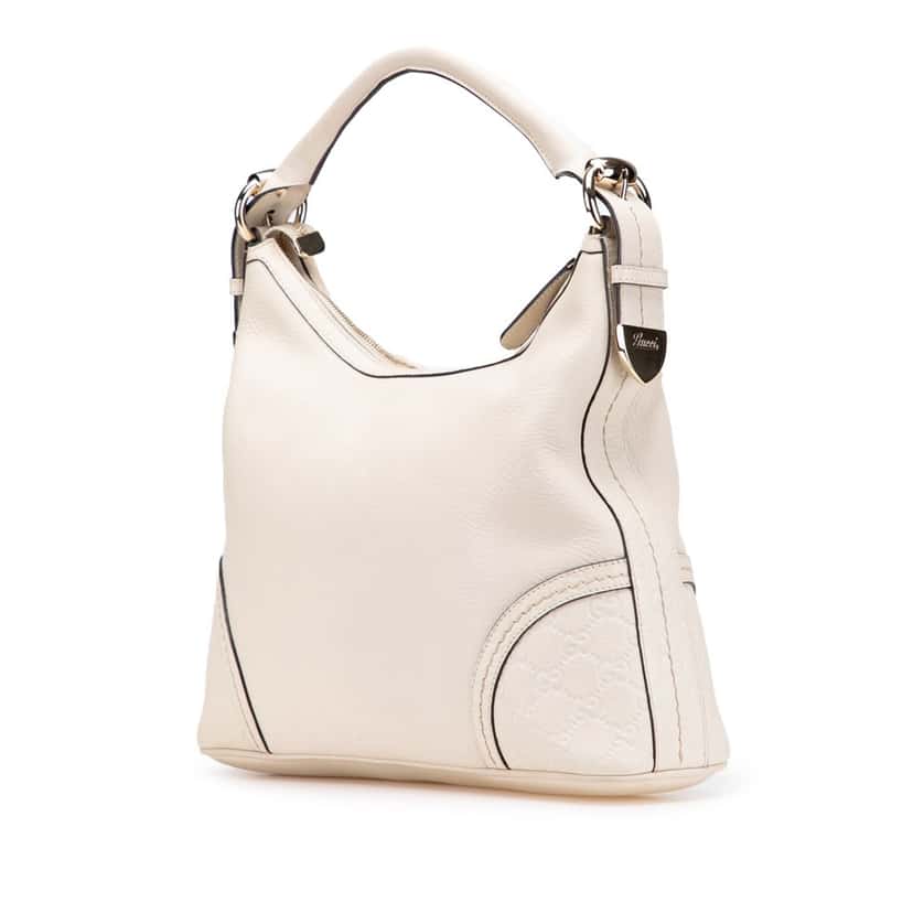 Gucci Pebbled Calfskin with Guccissima Trim Signoria Shoulder Bag White Leather Good condition - Back View