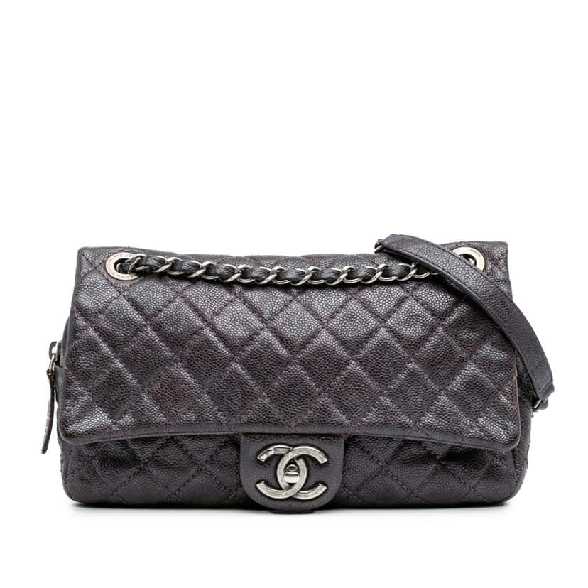 Chanel Medium Quilted Caviar Easy Flap Purple Leather Good condition - Front View