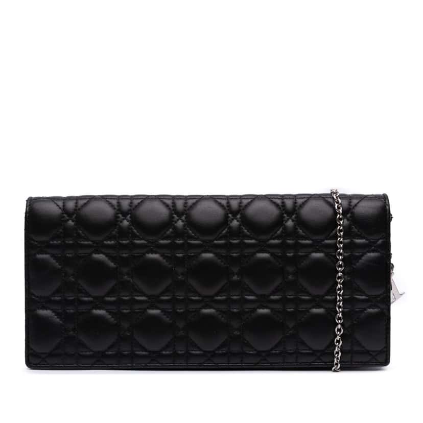 Dior Lambskin Cannage Lady Dior Convertible Clutch Black Leather Fair condition - Front View