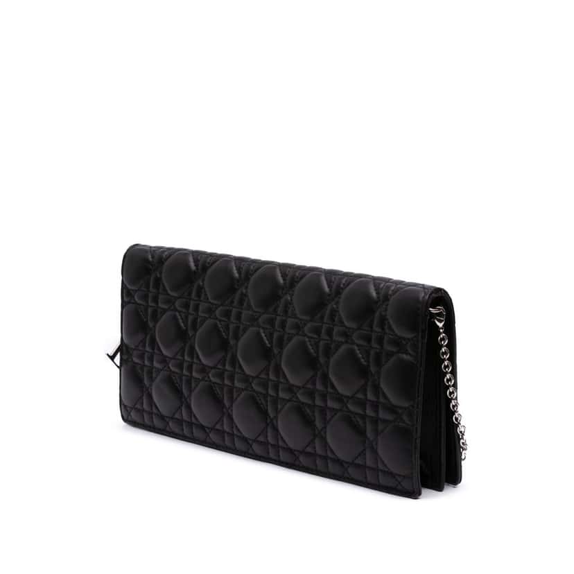 Dior Lambskin Cannage Lady Dior Convertible Clutch Black Leather Fair condition - Back View