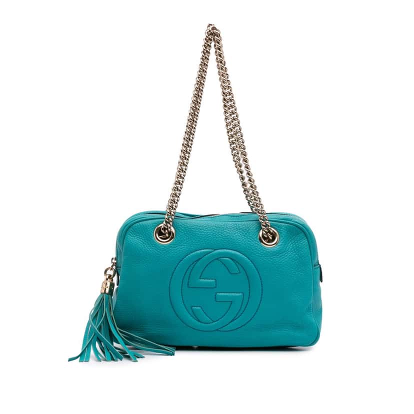 Gucci Leather Soho Chain Zip Shoulder Bag Blue Leather Good condition - Front View