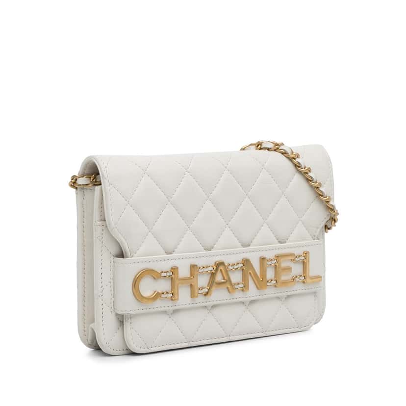 Chanel Enchained Flap Wallet on Chain White Leather Good condition - Back View