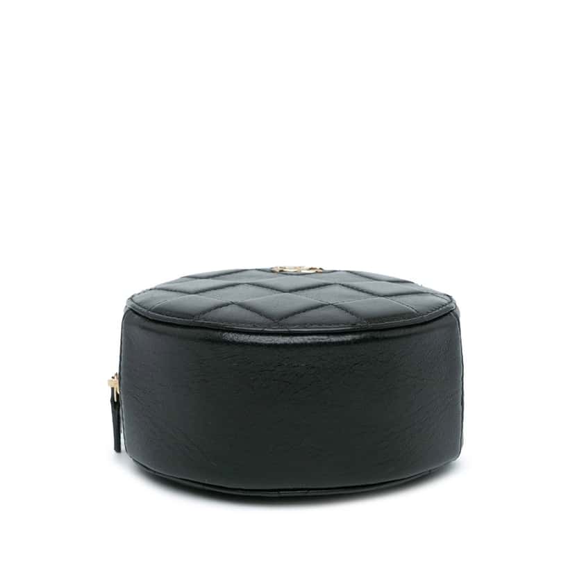 Chanel CC Quilted Lambskin Round Clutch with Chain Black Leather Good condition - Inside View