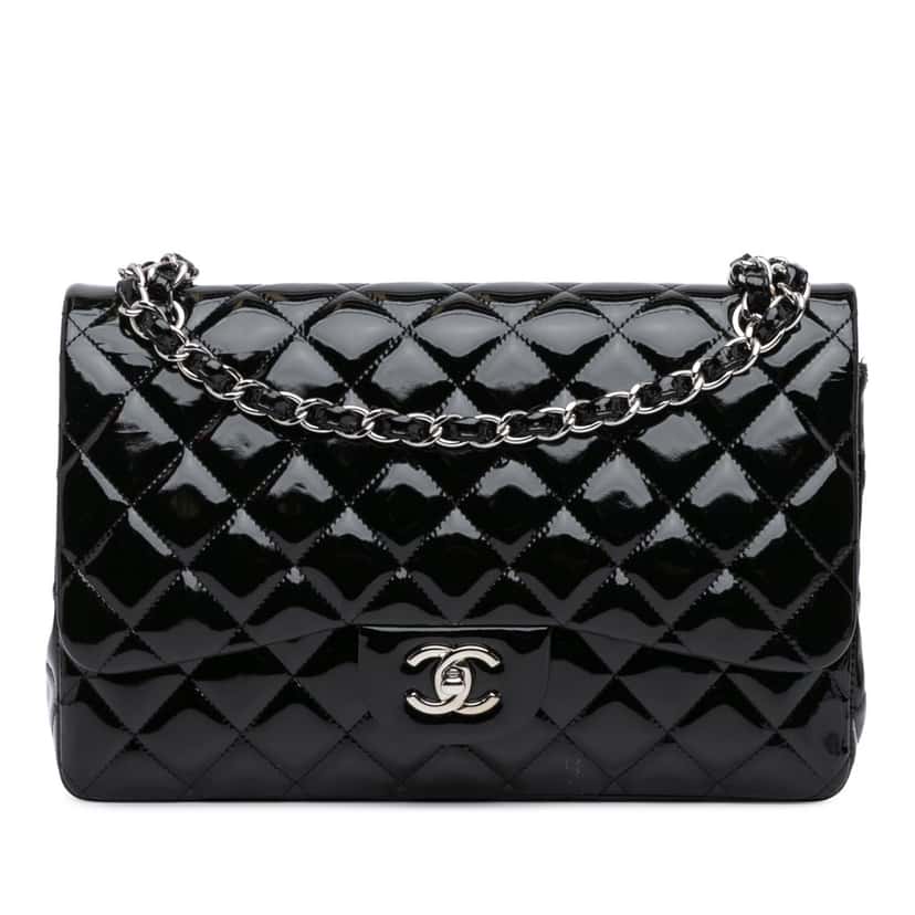 Chanel Jumbo Classic Patent Double Flap Black Leather Good condition - Front View