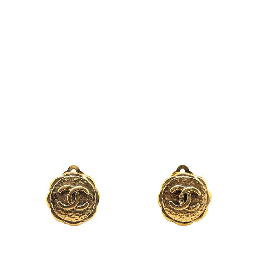 Chanel Gold Plated CC Round Clip On Earrings Gold Metal Good condition - Front View