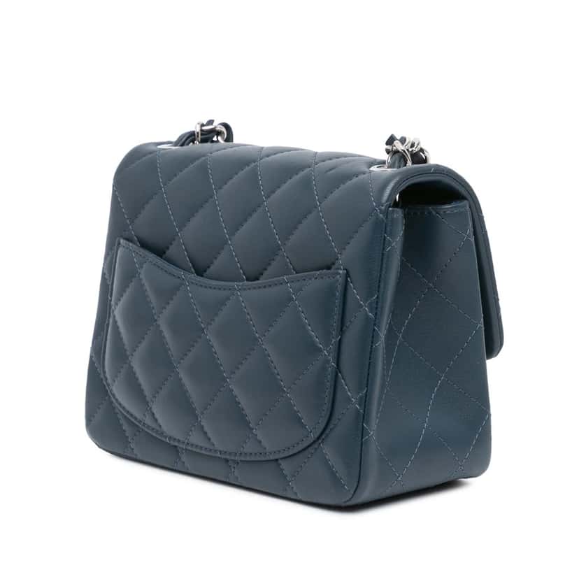 Chanel Mini Square Classic Lambskin Single Flap Blue Leather Good condition - Back View