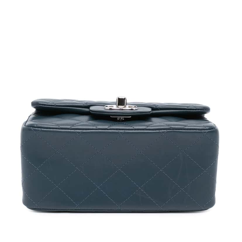 Chanel Mini Square Classic Lambskin Single Flap Blue Leather Good condition - Inside View