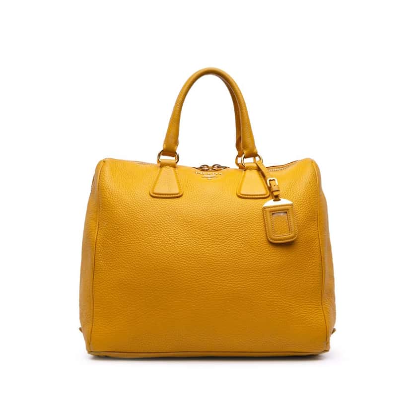 Prada Vitello Daino Boston Bag Yellow Leather Good condition - Front View