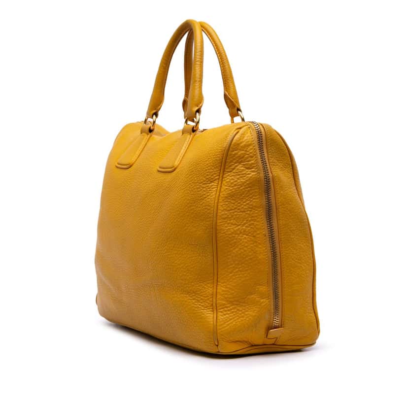 Prada Vitello Daino Boston Bag Yellow Leather Good condition - Back View