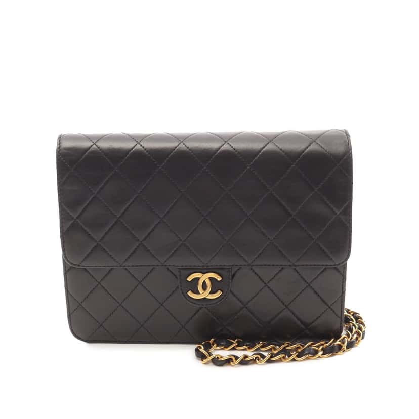 Chanel Quilted Lambskin Single Flap Black Leather Good condition - Front View