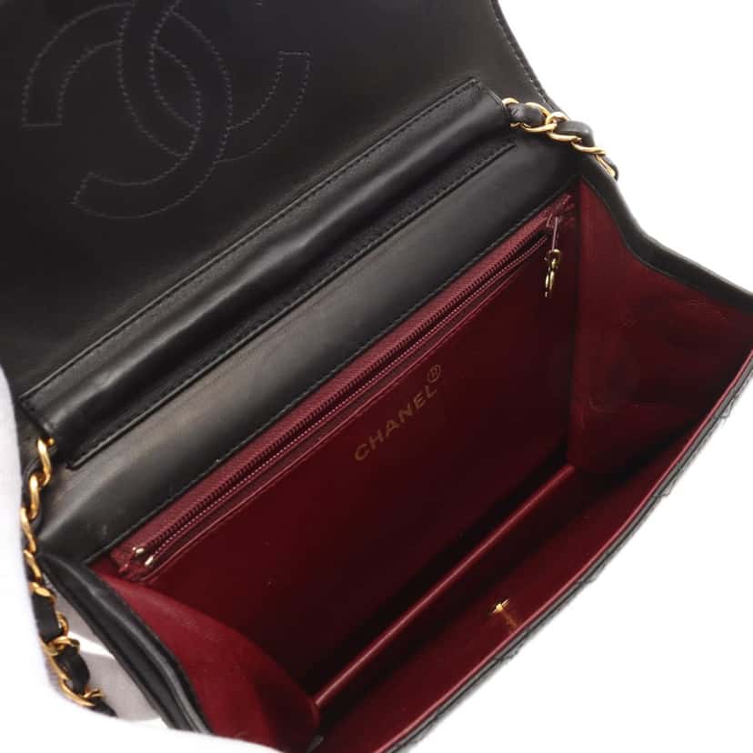 Chanel Quilted Lambskin Single Flap Black Leather Good condition - Inside View