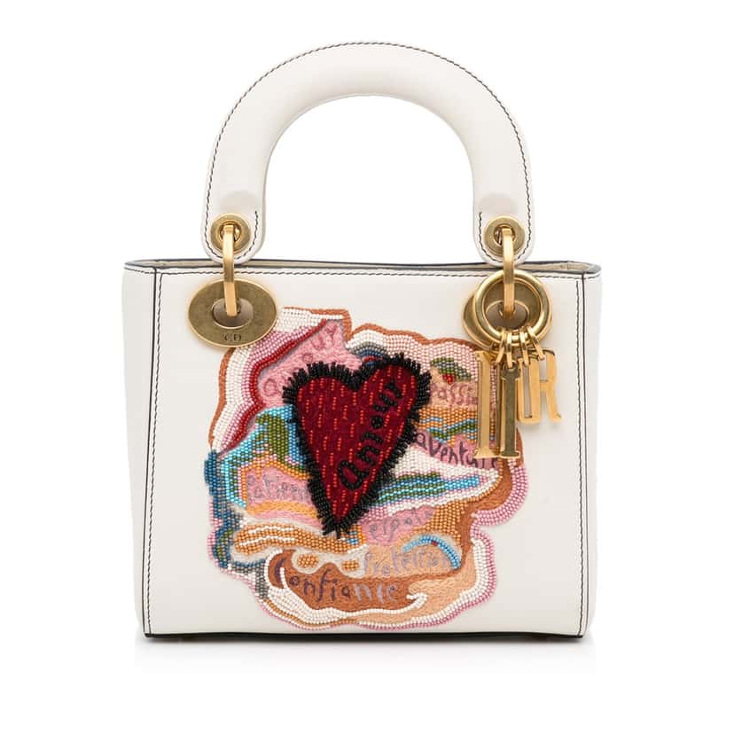 Dior Niki De Saint Phalle Mini Calfskin Dioramour Lady Dior White Leather Good condition - Front View